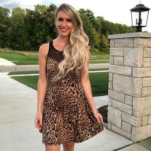Leopard Print Dress with Black Mesh Top